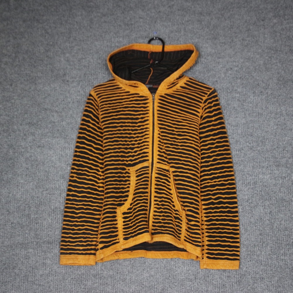 Om Sai Ram Craft Orange Black Striped Cotton Hoodie Size S Hooded Jacket